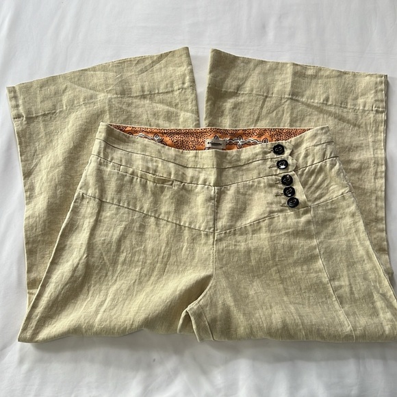 Elevenses 100% Linen Light Tan Wide Leg Cropped Pants - Picture 1 of 4